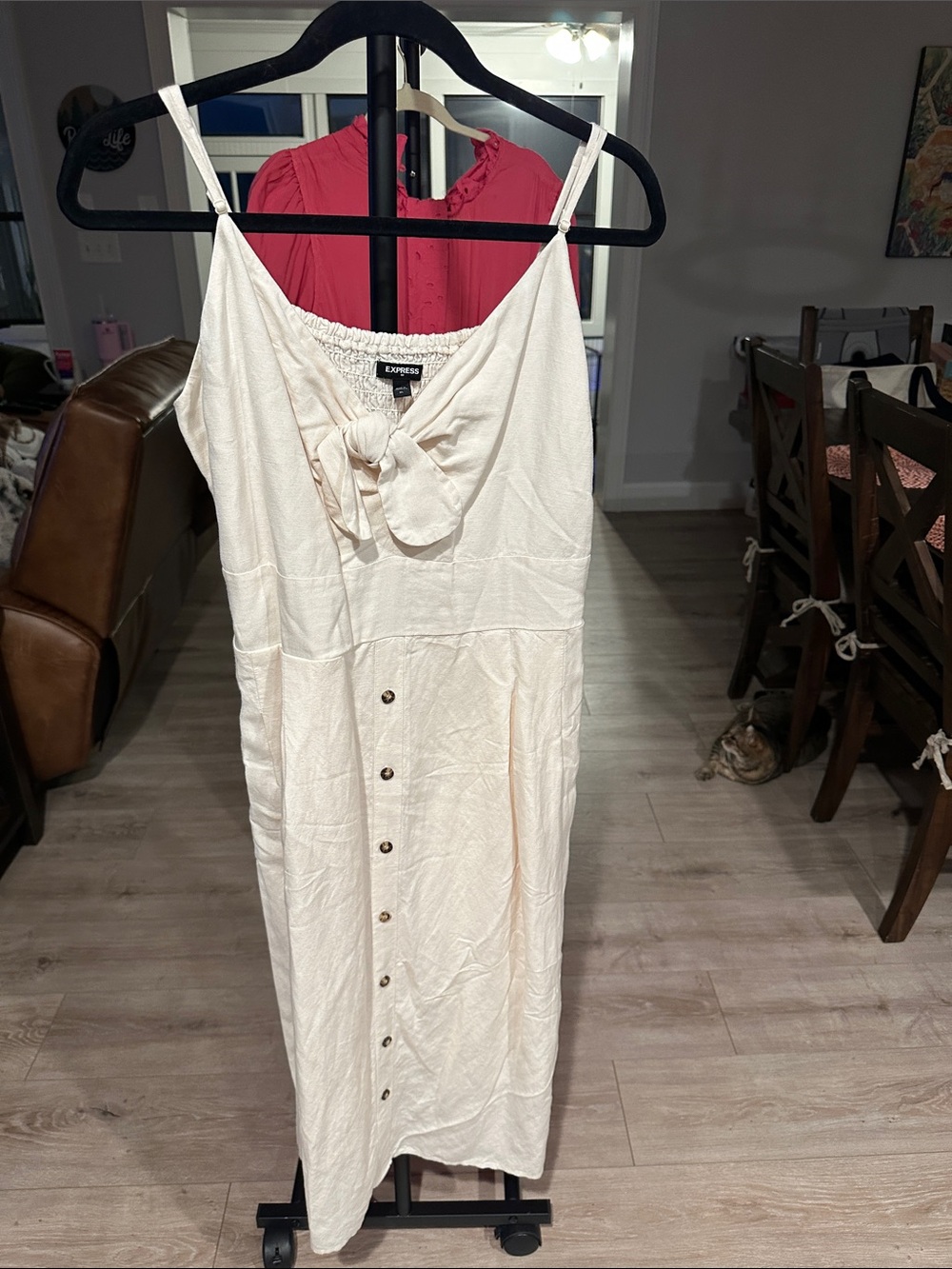 Express Cream Tie-Front Button-Down Midi Dress